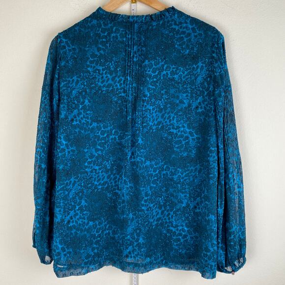 Whistles Teal Big Cat Dobby Blouse Size 10 - Picture 10 of 14